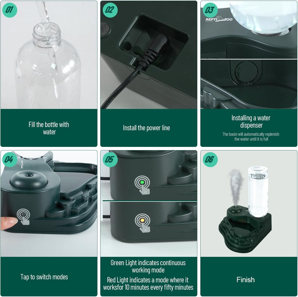 REPTI ZOO RV09 2-in-1 Reptile Water Feeder and Fogger 500ml Black