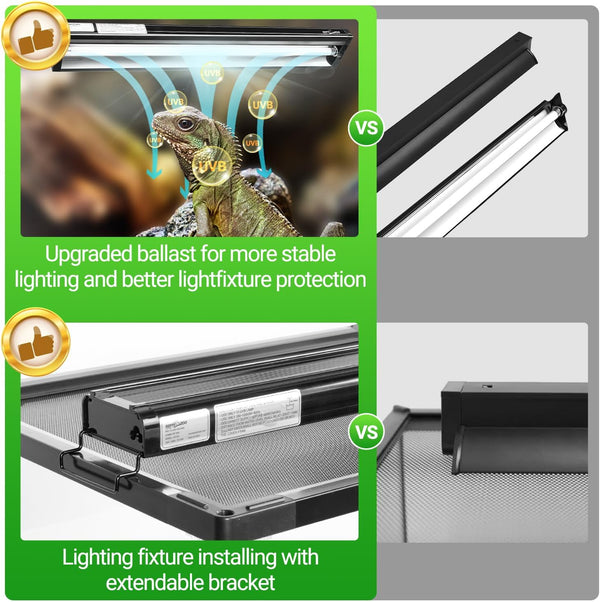 REPTI ZOO UVB Reptile Light Kit – New Version T5 HO UVB Lighting Combo with 10.0 UVB Tube, Terrarium Hood, 24W, 22-Inch Fixture