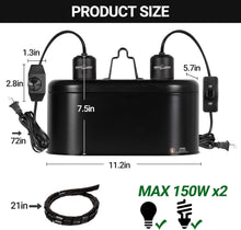 Load image into Gallery viewer, REPTI ZOO Dual Reptile Light Fixture with Dimming, Deep Dome Reptile Heat Lamp Fixture