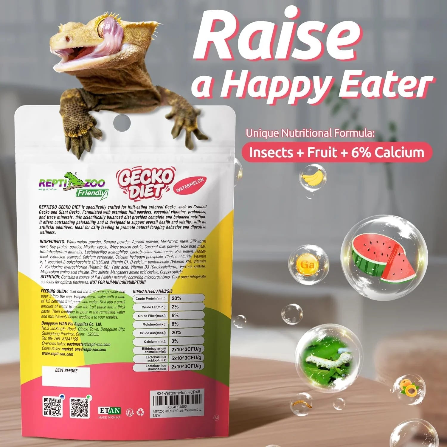 REPTIZOO Watermelon Fruit Mix and Insects Gecko Diet Food 2oz Secondary image