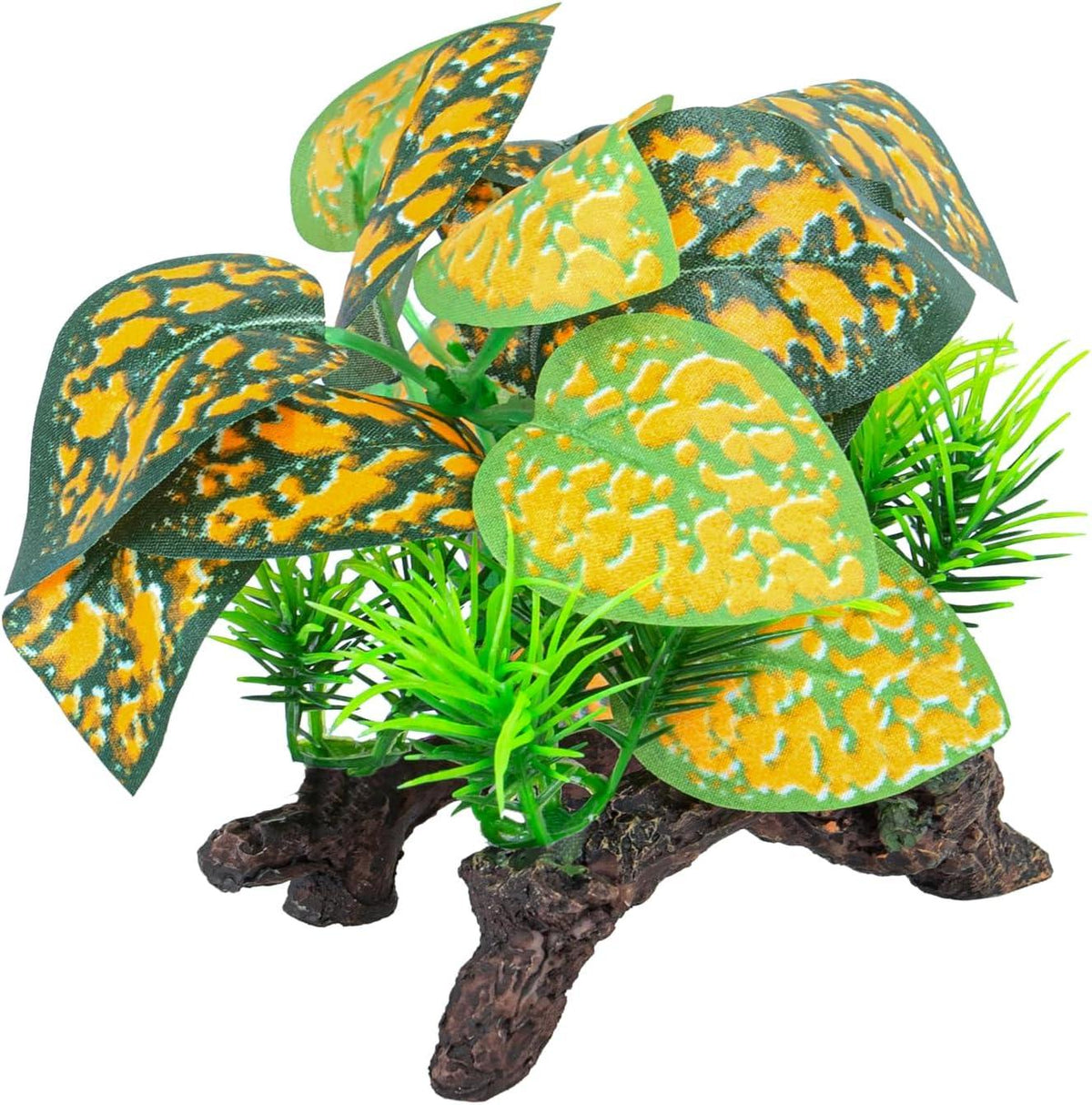 Artificial reptile terrarium plant with yellow-green leaves and a realistic brown base Main image