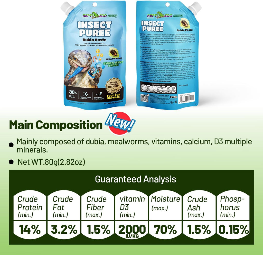 Premium Crested Gecko Food Insect Puree Dubia Paste Made with Fresh Insects 2.82oz