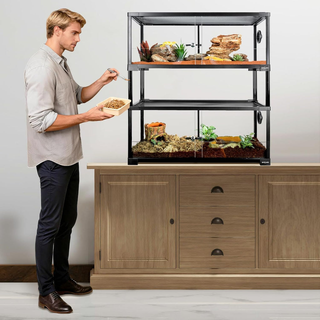 REPTI ZOO 40 Gallon Double Stacked Glass Reptile Terrarium with Sliding Doors