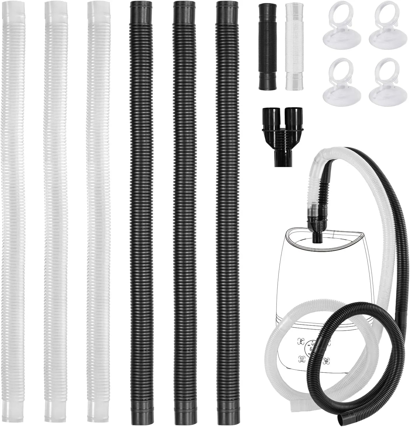 Reptile humidifier hose extension kit with black and white flexible tubes and suction cups Main image