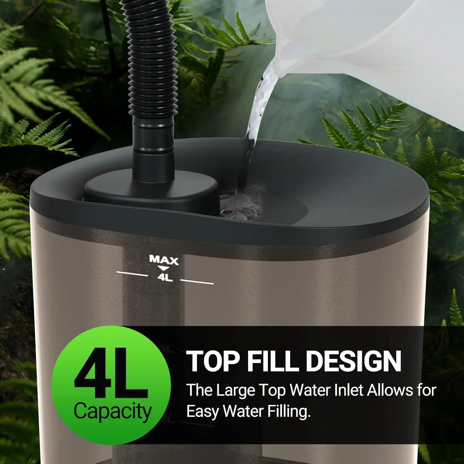 4L reptile terrarium humidifier with top fill design, easy water inlet, and flexible hose Main image