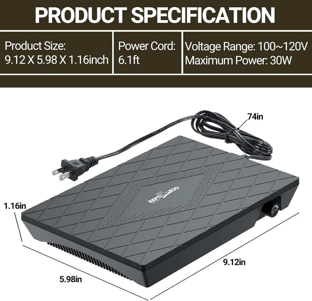 Reptile Heat Panel Adjustable Temperature Reptile Heating Plate, Non-Light Heating Solution with Expanded Heating Range