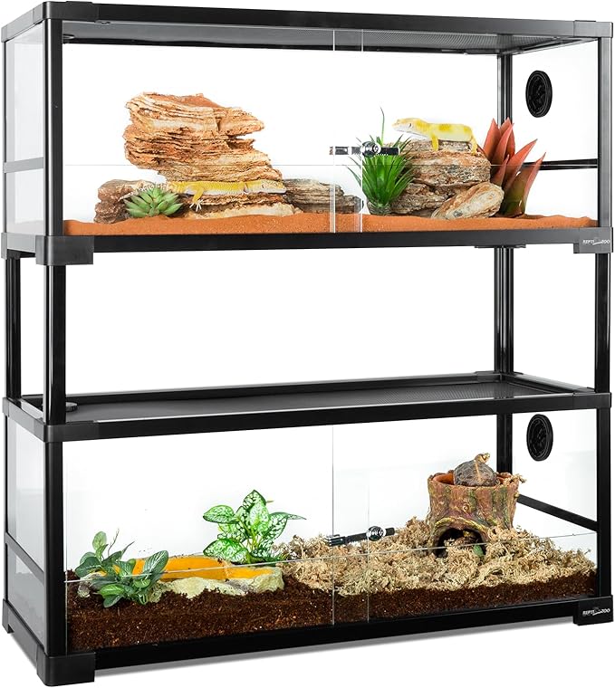 REPTI ZOO 40 Gallon Double Stacked Glass Reptile Terrarium with Sliding Doors