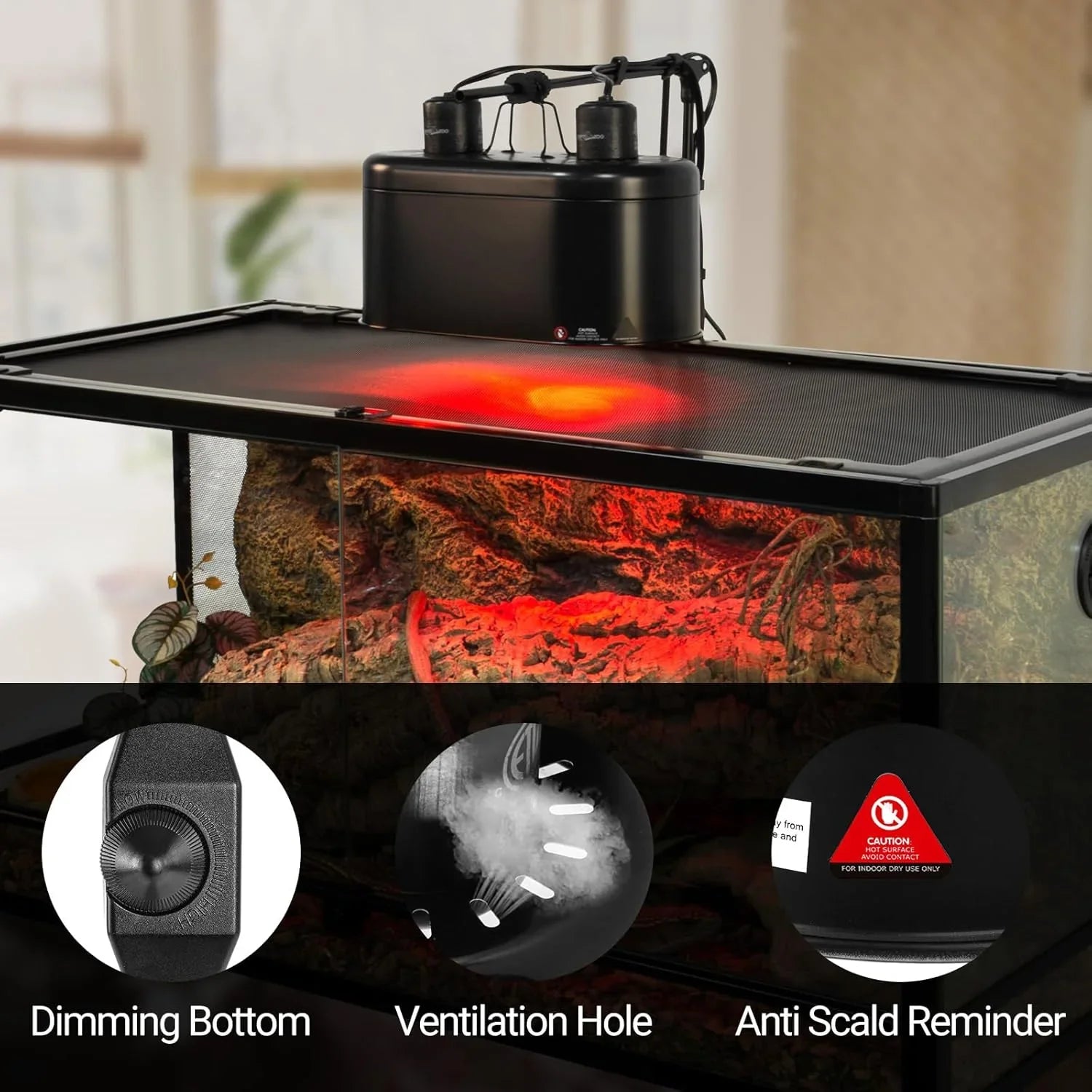 REPTI ZOO Dual Reptile Light Fixture with Dimming, Deep Dome Reptile Heat Lamp Fixture Secondary image