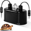 Black reptile fogger humidifier with control switches and a tortoise, ideal for terrariums.