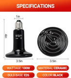 REPTI ZOO 100W Reptile Heat Lamp 2Pack Ceramic Heat Emitter Night Heat