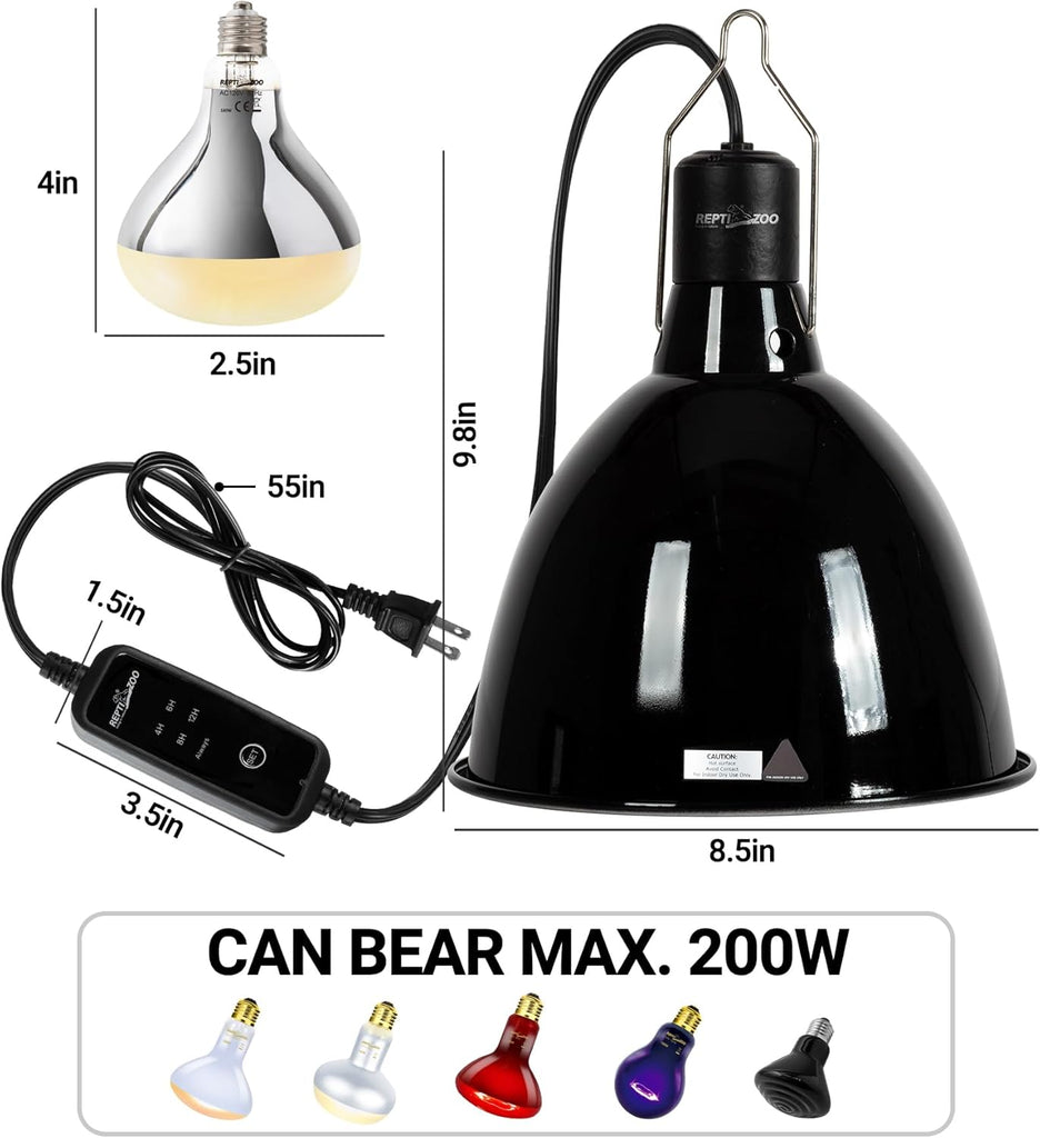 REPTI ZOO 8.5 Inch Lighting Combo Kit with 160W Reptile Heat Lamp UVA UVB Bulbs for Reptiles with Timer