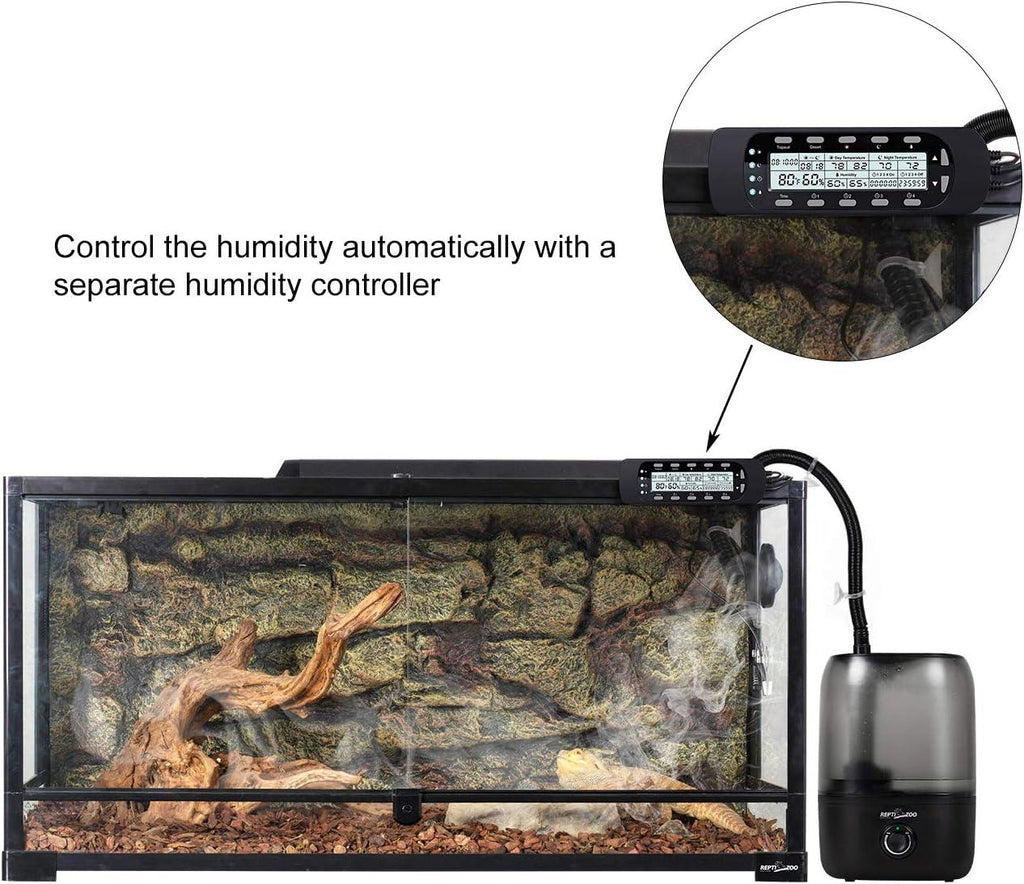 Reptile terrarium with automatic humidity controller and misting system for optimal habitat