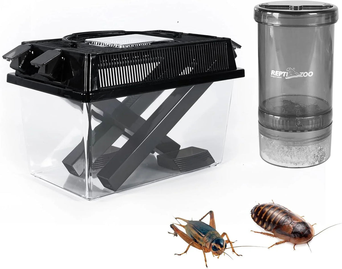 Reptile feeder insect enclosure kit with plastic terrarium, cricket, and roach container Main image