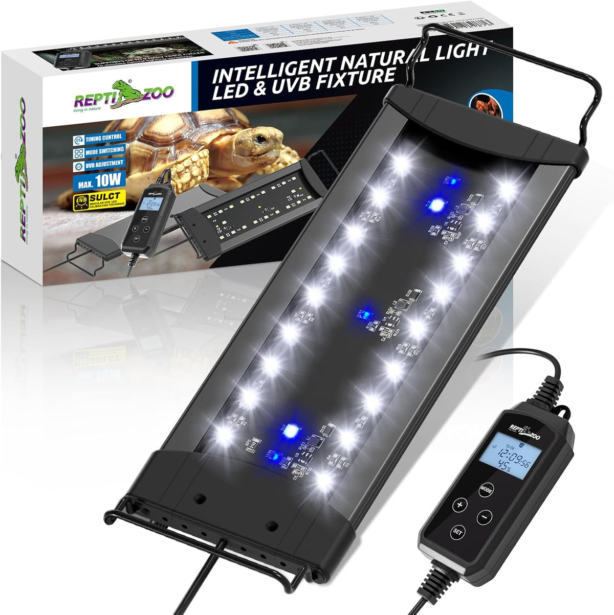 REPTIZOO Dimmable UVB LED Reptile Light with Timer