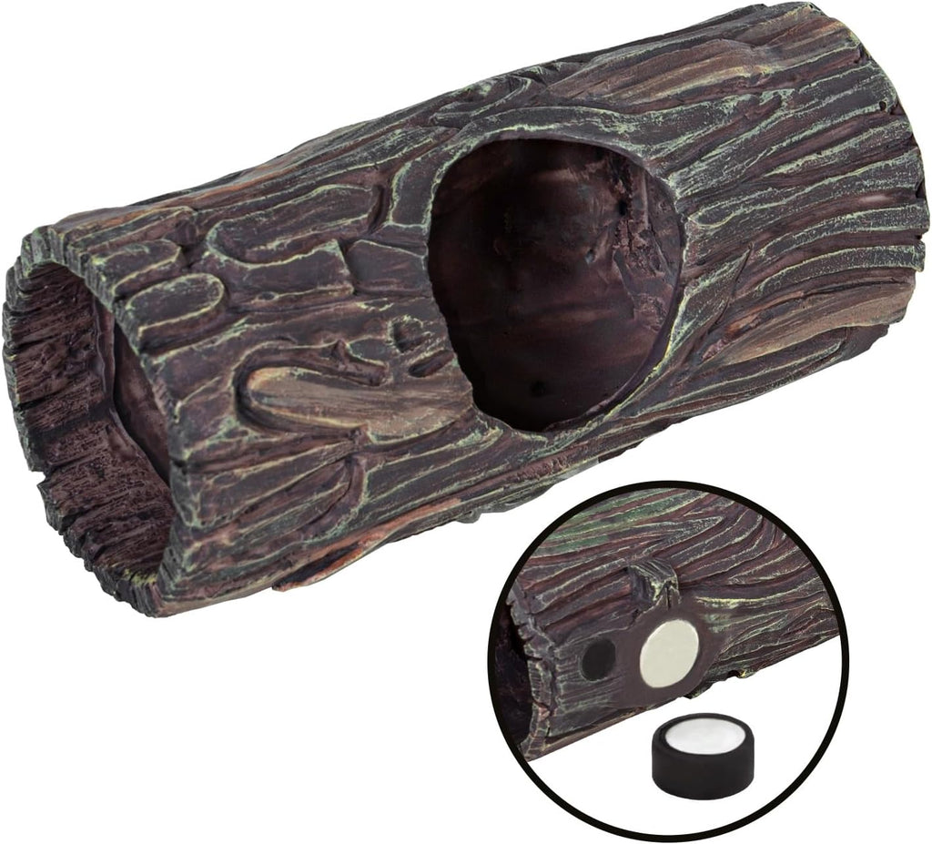 REPTIZOO Magnetic Reptile Hide Cave Resin Hollow Tree Trunk Hideout, Gecko Hide with Strong Magnetic Climbing Toy