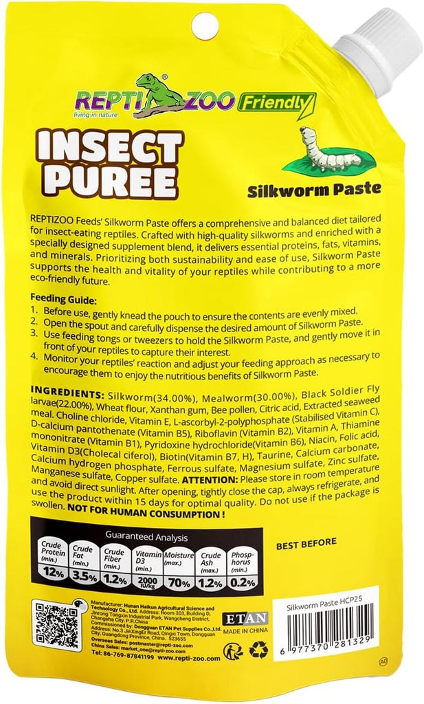 Premium Insect Puree Gecko Food, Silkworm Paste for Healthy Lizards & Reptiles