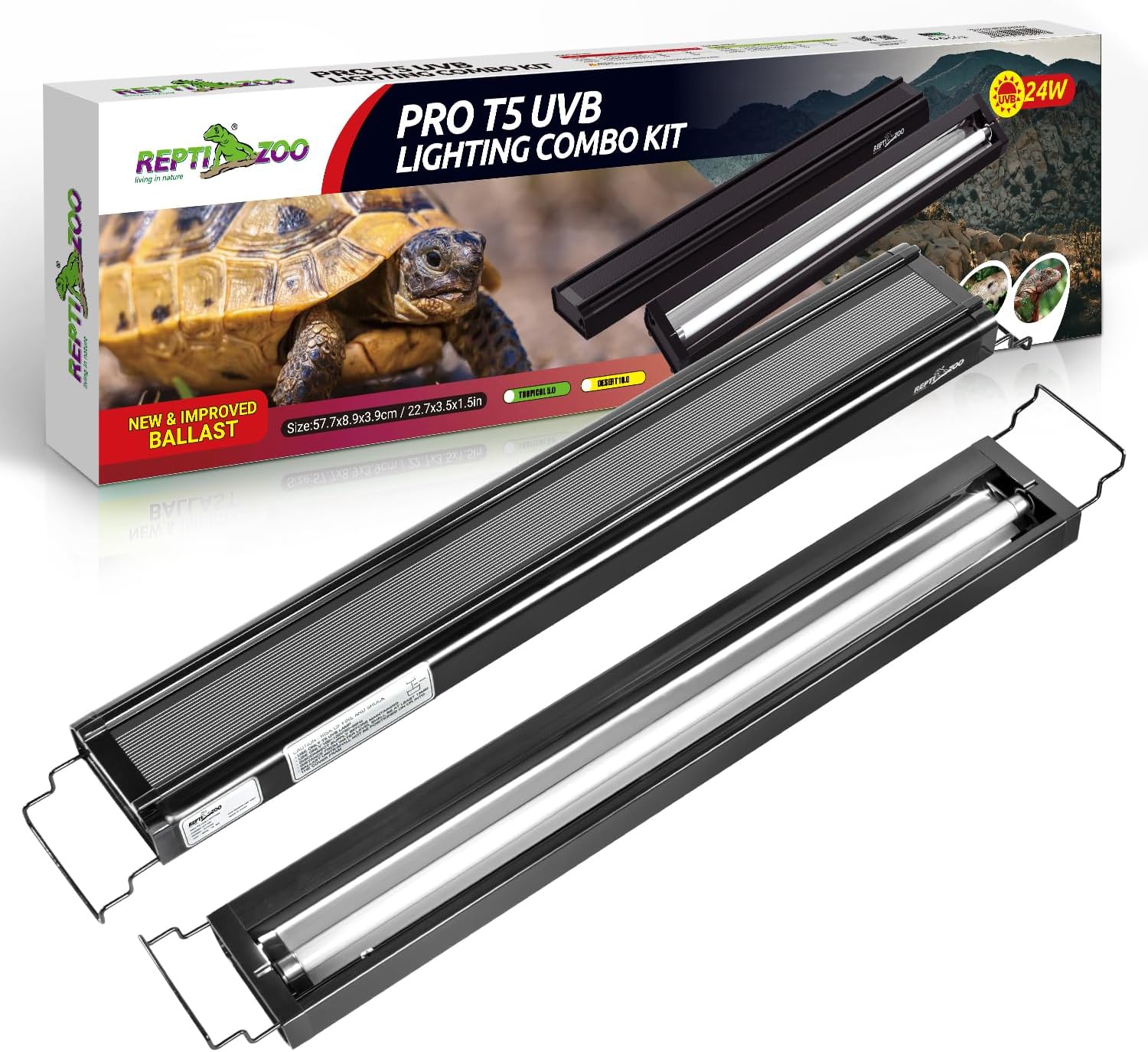 REPTI ZOO UVB Reptile Light Kit – New Version T5 HO UVB Lighting Combo with 10.0 UVB Tube, Terrarium Hood, 24W, 22-Inch Fixture Secondary image