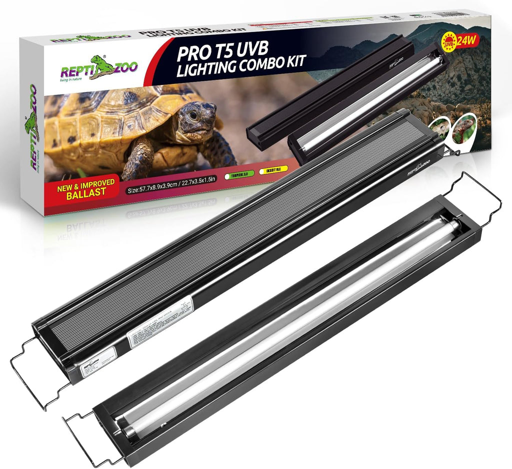 REPTI ZOO UVB Reptile Light Kit – New Version T5 HO UVB Lighting Combo with 10.0 UVB Tube, Terrarium Hood, 24W, 22-Inch Fixture