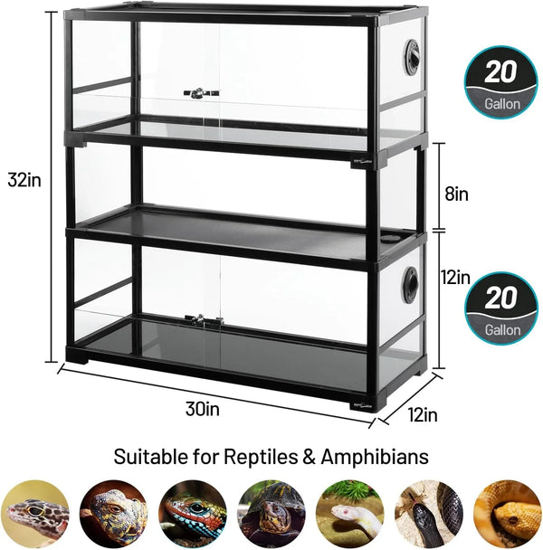 REPTI ZOO 40 Gallon Double Stacked Glass Reptile Terrarium with Sliding Doors
