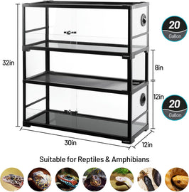 REPTI ZOO 40 Gallon Double Stacked Glass Reptile Terrarium with Sliding Doors