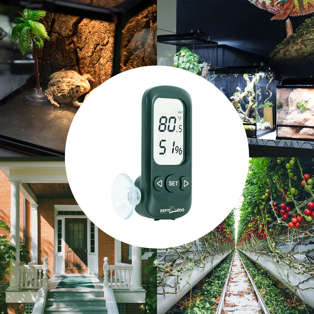 High Presicion Sensitive Digital Thermometer Hygrometer for Reptile Terraium Aquarium with High and Low Alarm Function 3-Sides Mounting