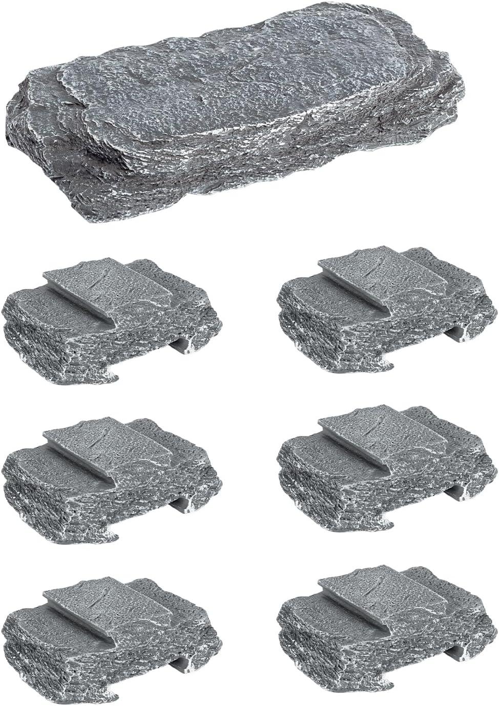 Stackable gray reptile cave hides and basking platforms for terrarium decoration