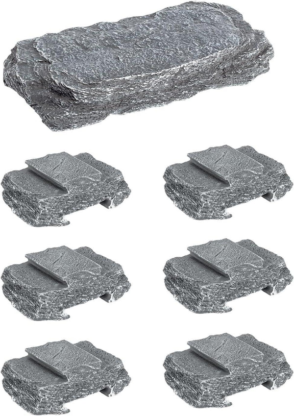 Stackable gray reptile cave hides and basking platforms for terrarium decoration