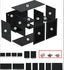 Exploded view of black reptile terrarium assembly parts and hardware, labeled for setup.