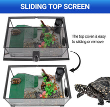 Load image into Gallery viewer, 10 Gallon Turtle Tank 20" x 12" x 10" starter Kit with Drainage System, Turtle Basking Platform and Quiet Aquarium Corner Internal Filter