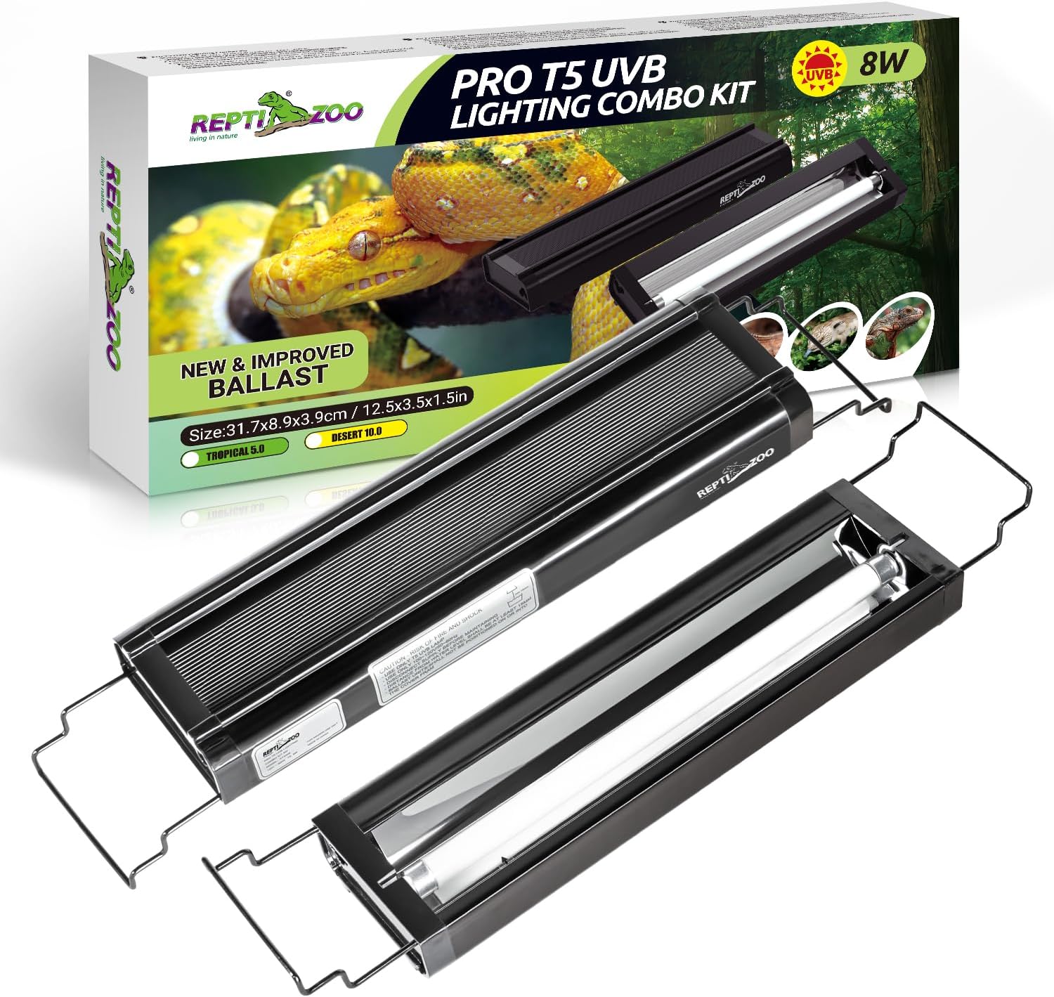 REPTI ZOO UVB Reptile Light Kit – New Version T5 HO UVB Lighting Combo