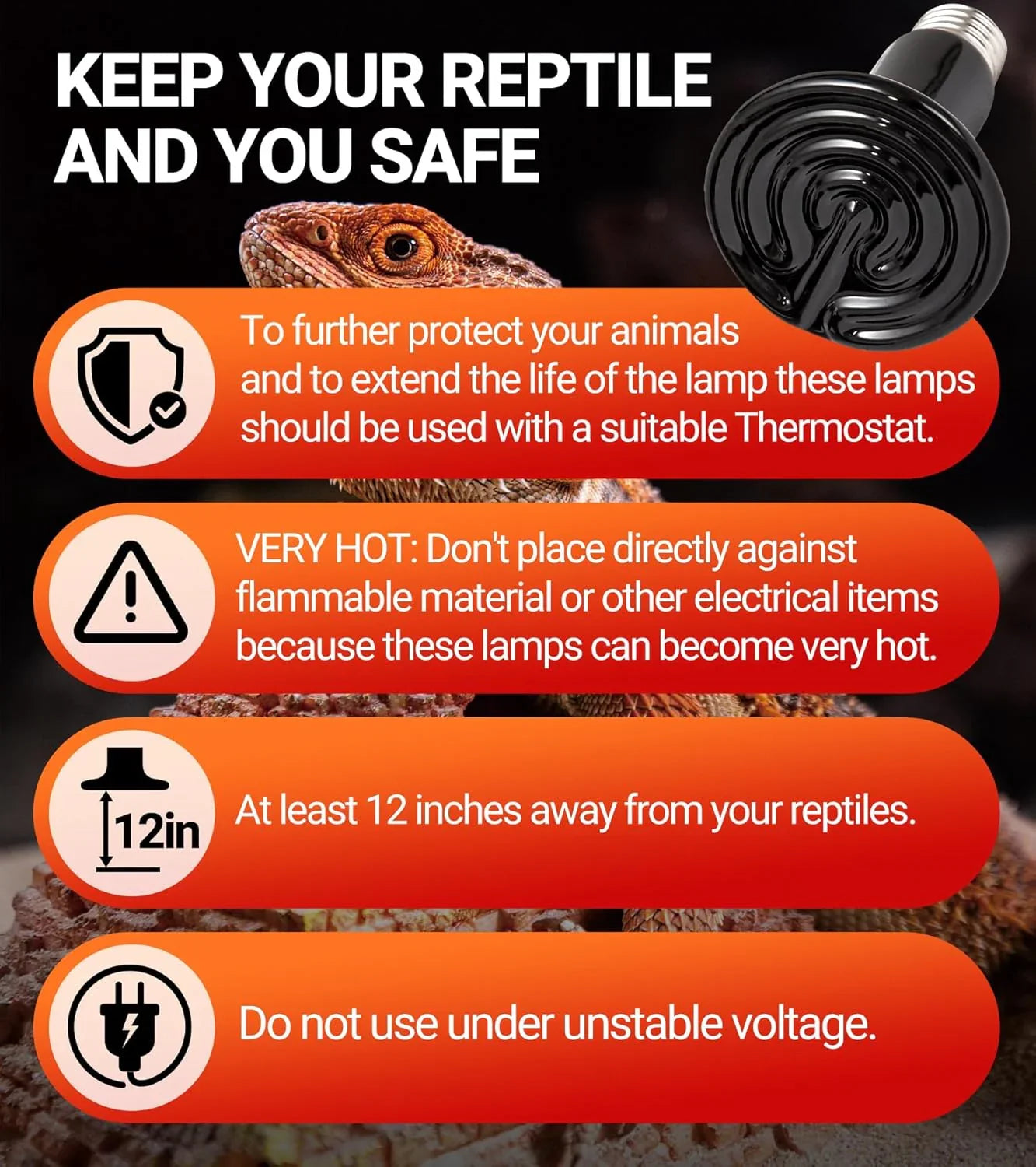 REPTI ZOO 100W Reptile Heat Lamp 2Pack Ceramic Heat Emitter Night Heat Secondary image