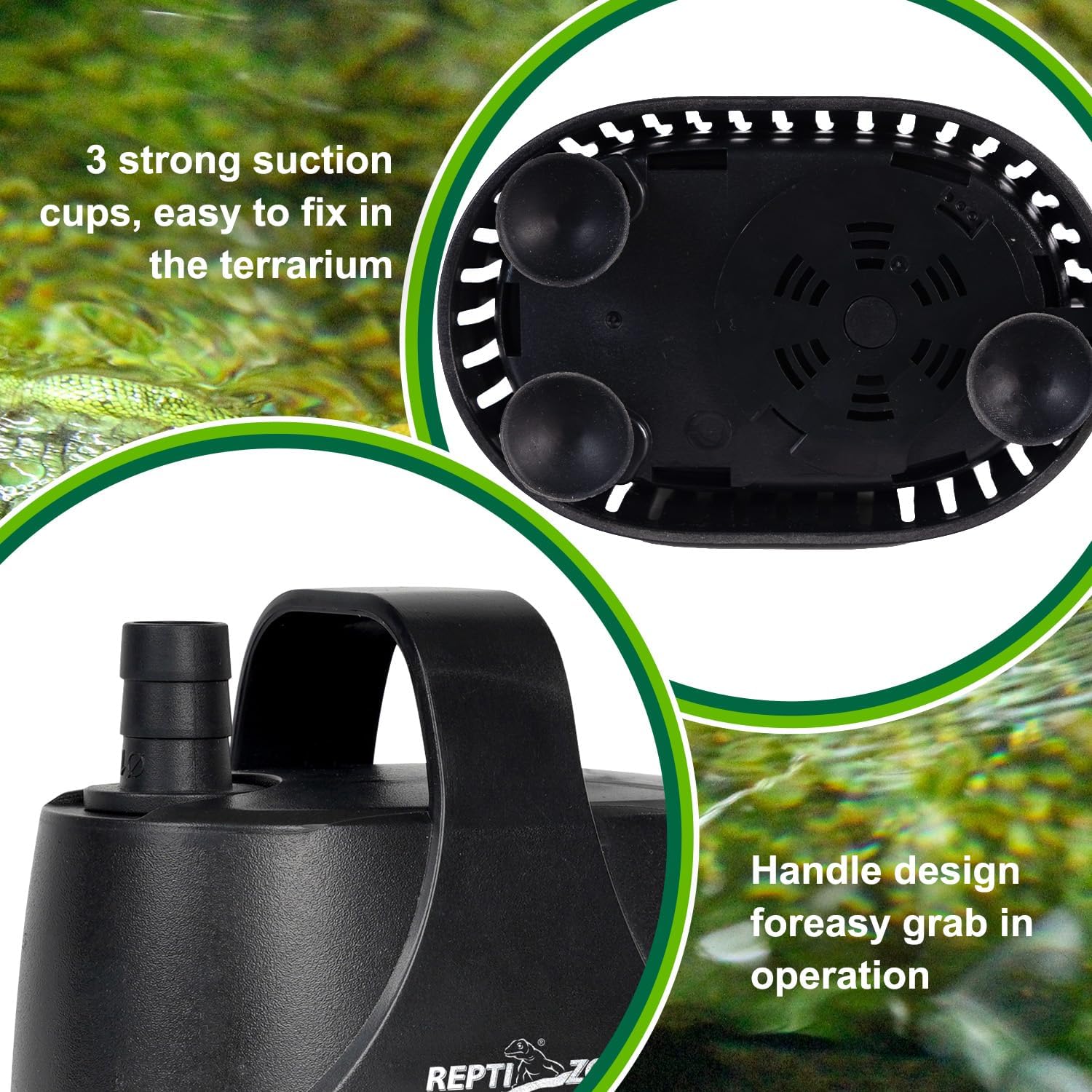 REPTIZOO Low-Water Level Drain Pump — Adjustable Flow for Turtle, Fish, and Paludarium Tanks