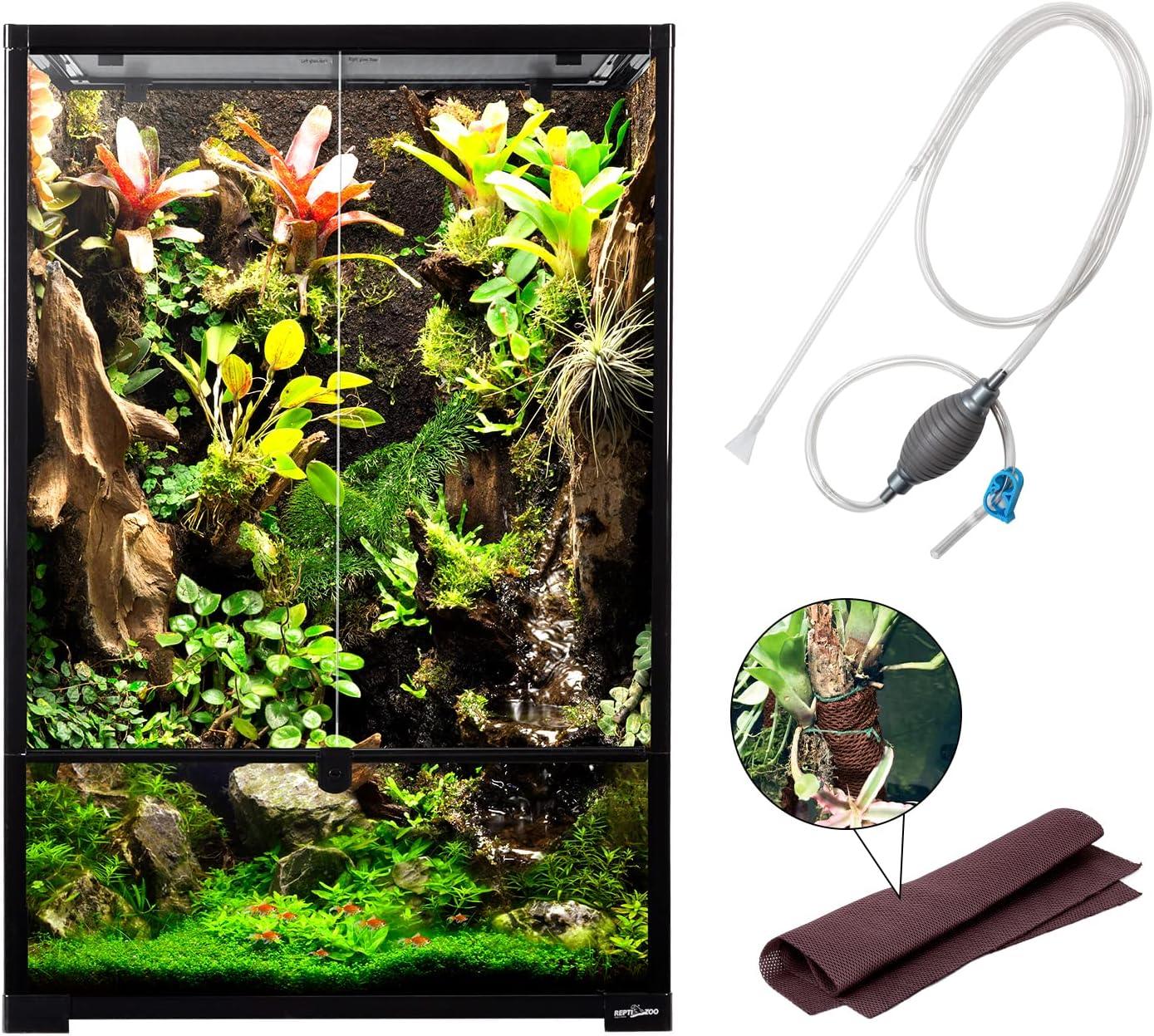 67 Gallon Large Reptile Terrarium 24"x18"x 36" Glass Paludarium Tank with 10” Deep Base, Siphon Gravel Cleaner Set and Plants Growing Cotton Mat Included Secondary image