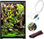 Reptile terrarium with lush plants, water feature, siphon tube, and mesh wrap accessories