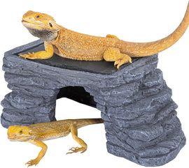 REPTI ZOO Reptile Hide Cave with Heat Storage Basking Platform