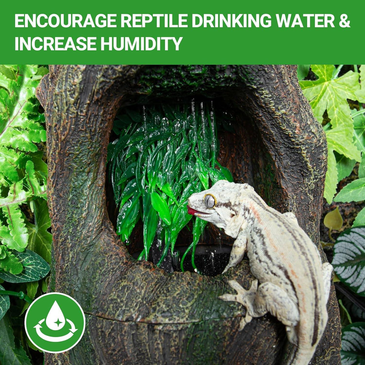 REPTI ZOO Terrarium Waterfall Drinking Fountain, 1000ML Water Dispenser & Food Dish