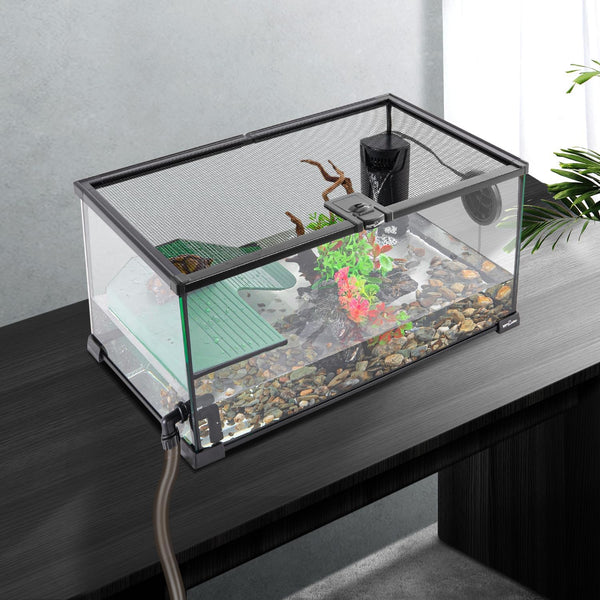 10 Gallon Turtle Tank 20" x 12" x 10" starter Kit with Drainage System, Turtle Basking Platform and Quiet Aquarium Corner Internal Filter
