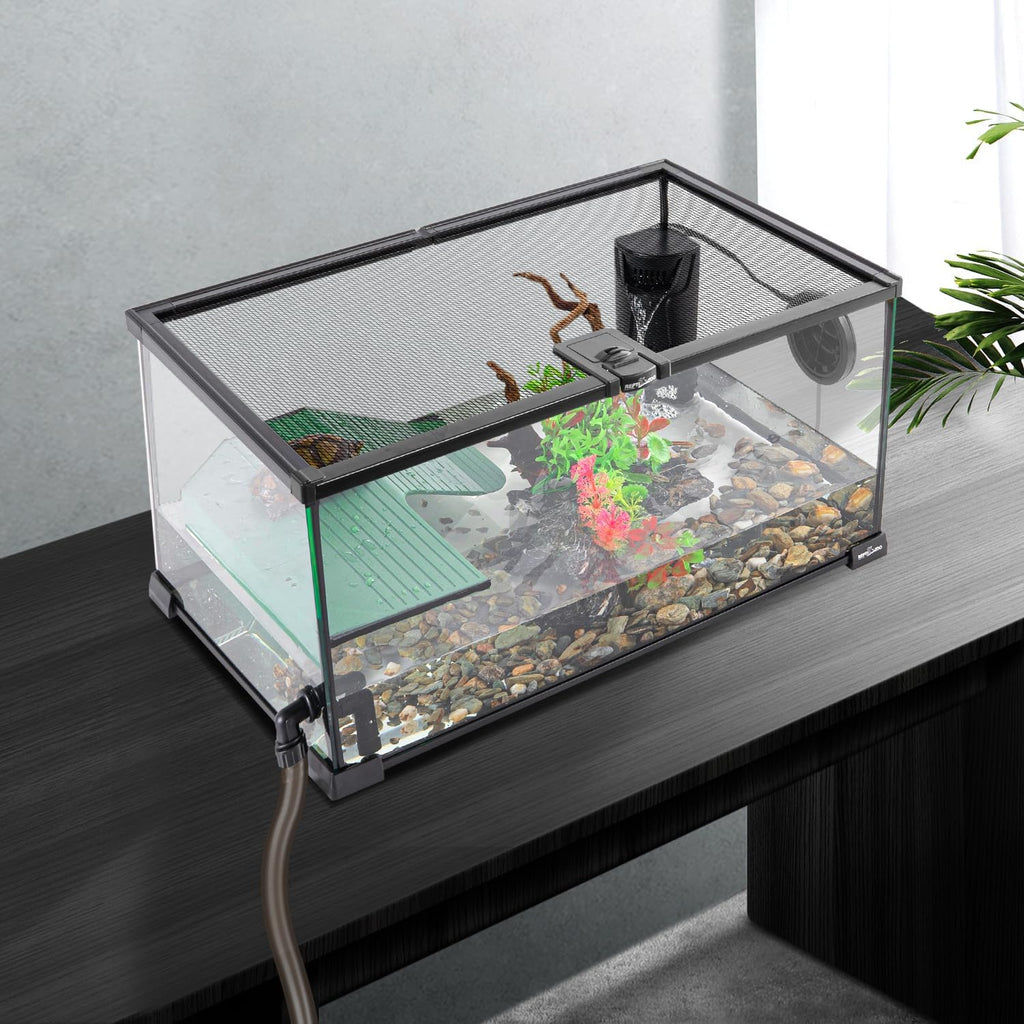 10 Gallon Turtle Tank 20" x 12" x 10" starter Kit with Drainage System, Turtle Basking Platform and Quiet Aquarium Corner Internal Filter