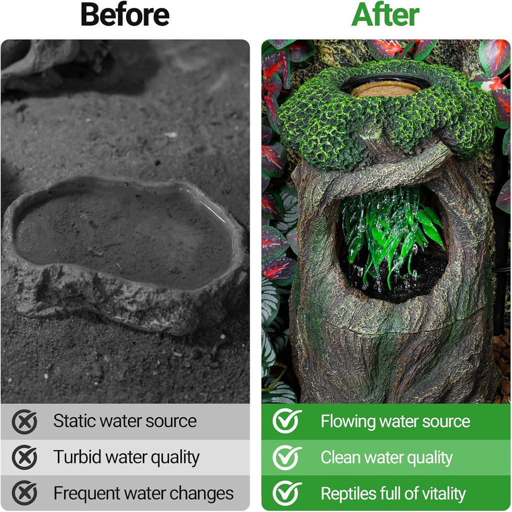 REPTI ZOO Terrarium Waterfall Drinking Fountain, 1000ML Water Dispenser & Food Dish