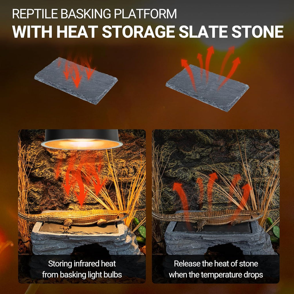 REPTI ZOO Reptile Hide Cave with Heat Storage Basking Platform