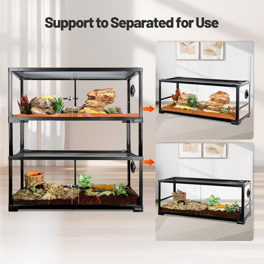REPTI ZOO 40 Gallon Double Stacked Glass Reptile Terrarium with Sliding Doors