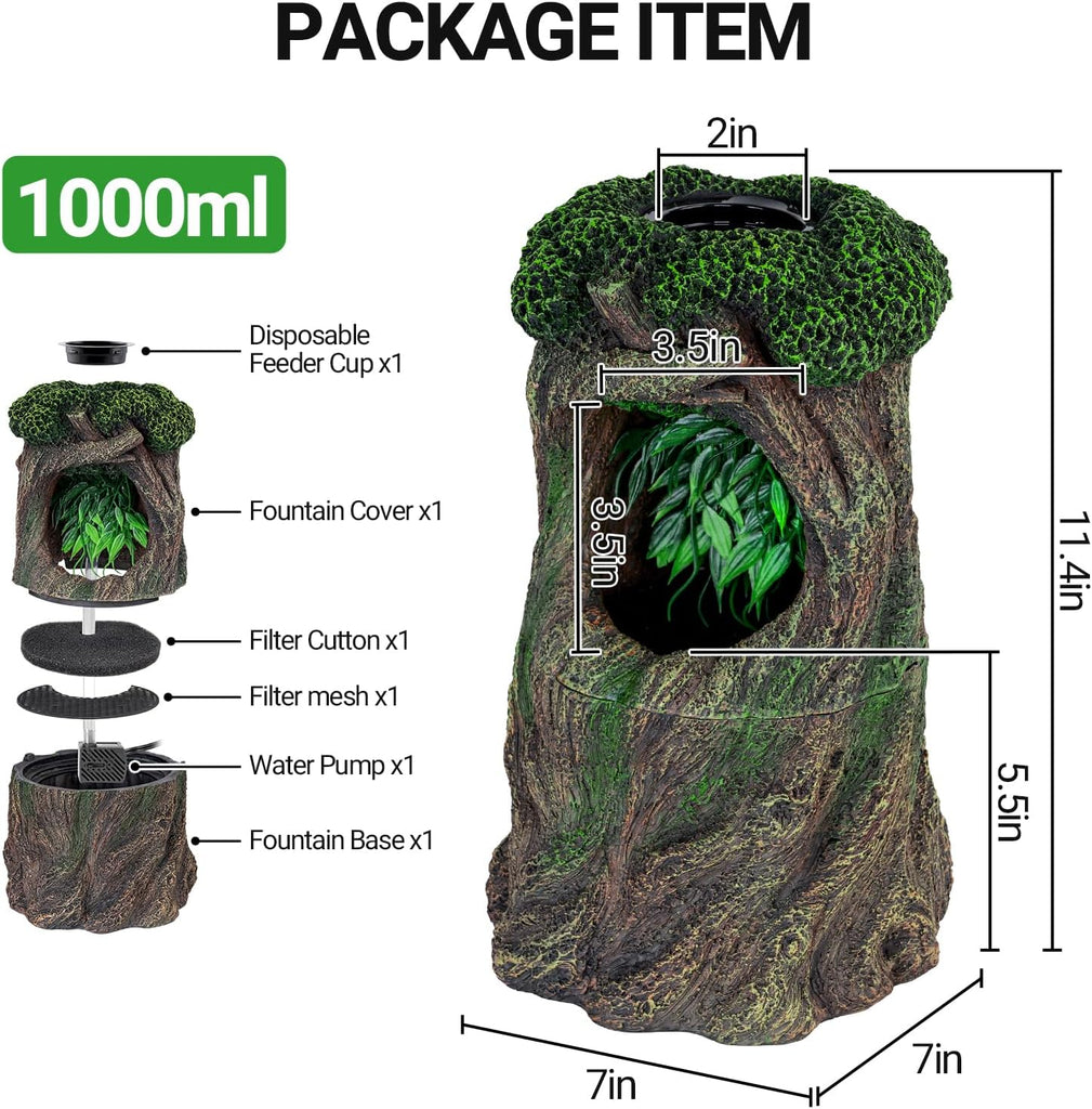 REPTI ZOO Terrarium Waterfall Drinking Fountain, 1000ML Water Dispenser & Food Dish