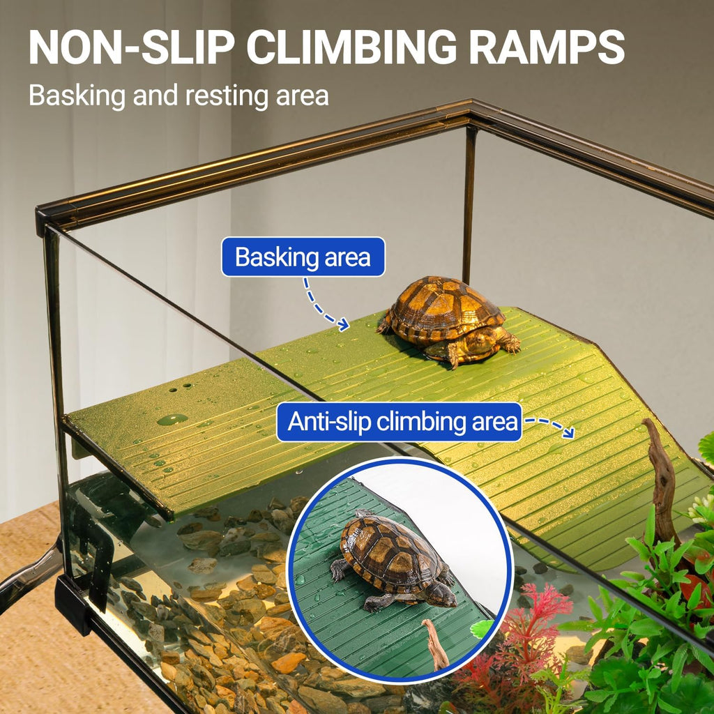 10 Gallon Turtle Tank 20" x 12" x 10" starter Kit with Drainage System, Turtle Basking Platform and Quiet Aquarium Corner Internal Filter