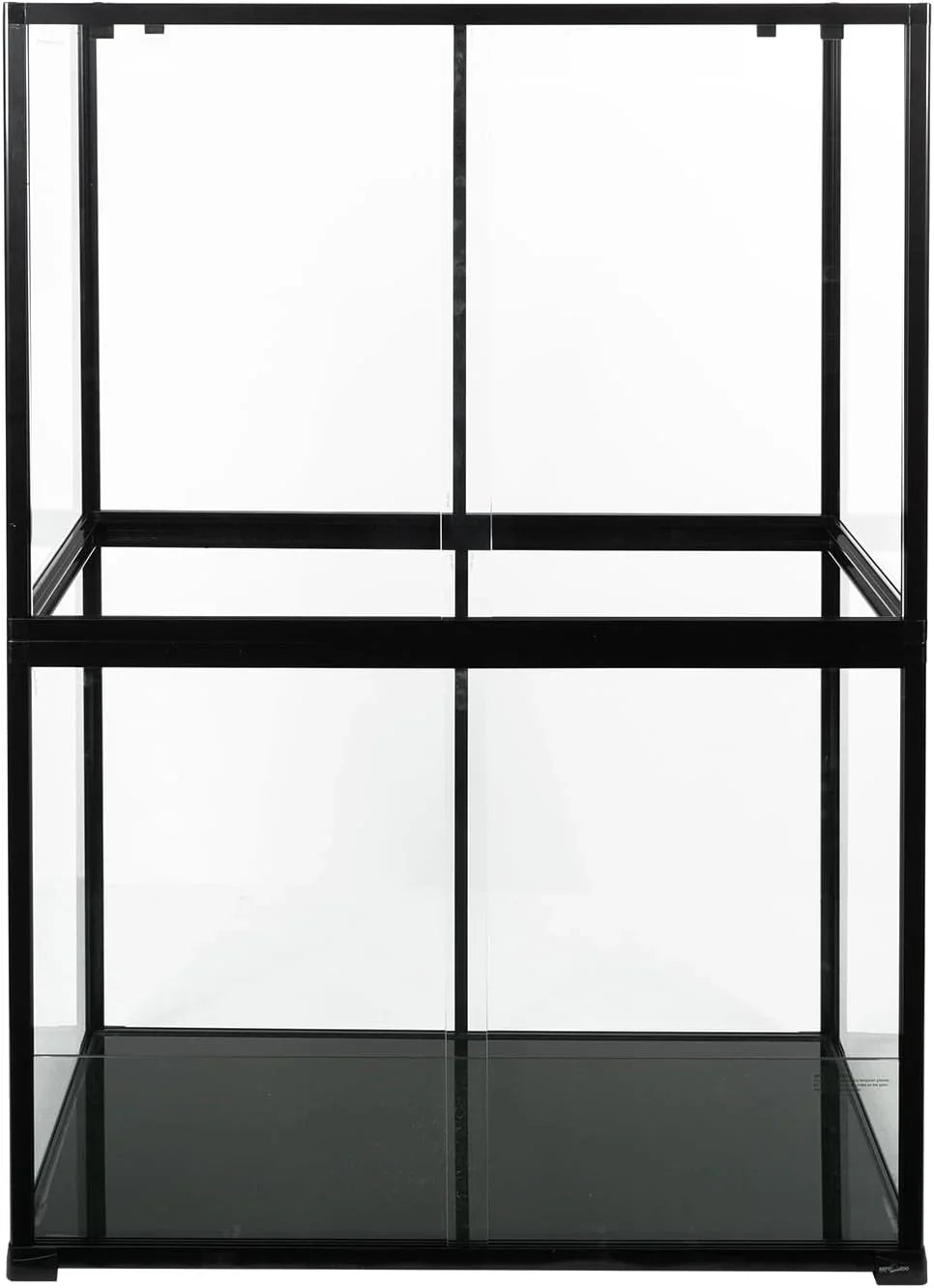 Large glass reptile terrarium with black frame, ideal for custom reptile habitats and enclosures.