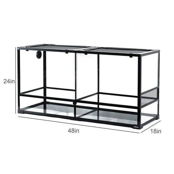 90 gallon glass reptile terrarium with mesh top, 48x18x24 inches, black frame