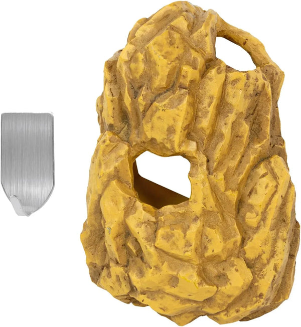 Yellow reptile rock hideaway cave with climbing holes for terrarium habitat