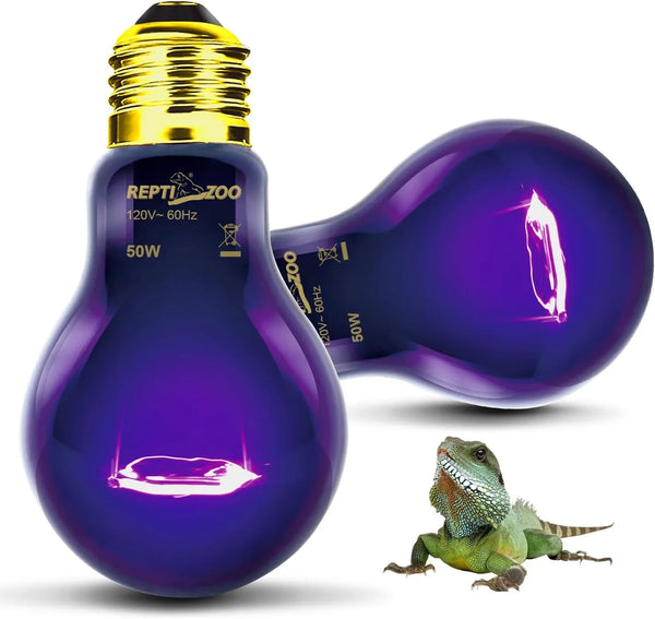 Purple 50W reptile heat bulbs with bearded dragon, UVB lighting for terrarium reptiles