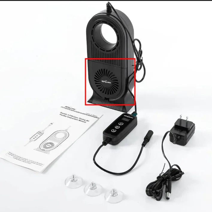 Reptile terrarium air circulation fan kit with cables, controller, suction cups, and manual Main image