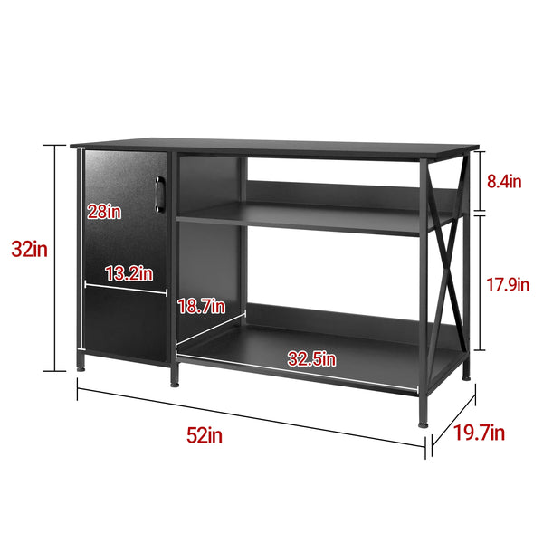 Black metal reptile terrarium stand with cabinet and shelves, dimensions labeled in inches.