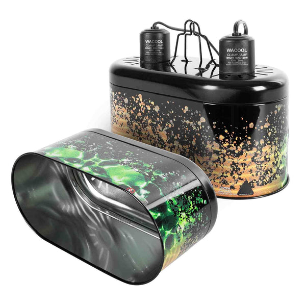 Dual dome reptile heat and UVB lamp fixture with decorative splatter design